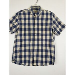 vintage LL Bean Mens Blue Check Plaid Shirt Heavy Cotton Short Sleeve medium